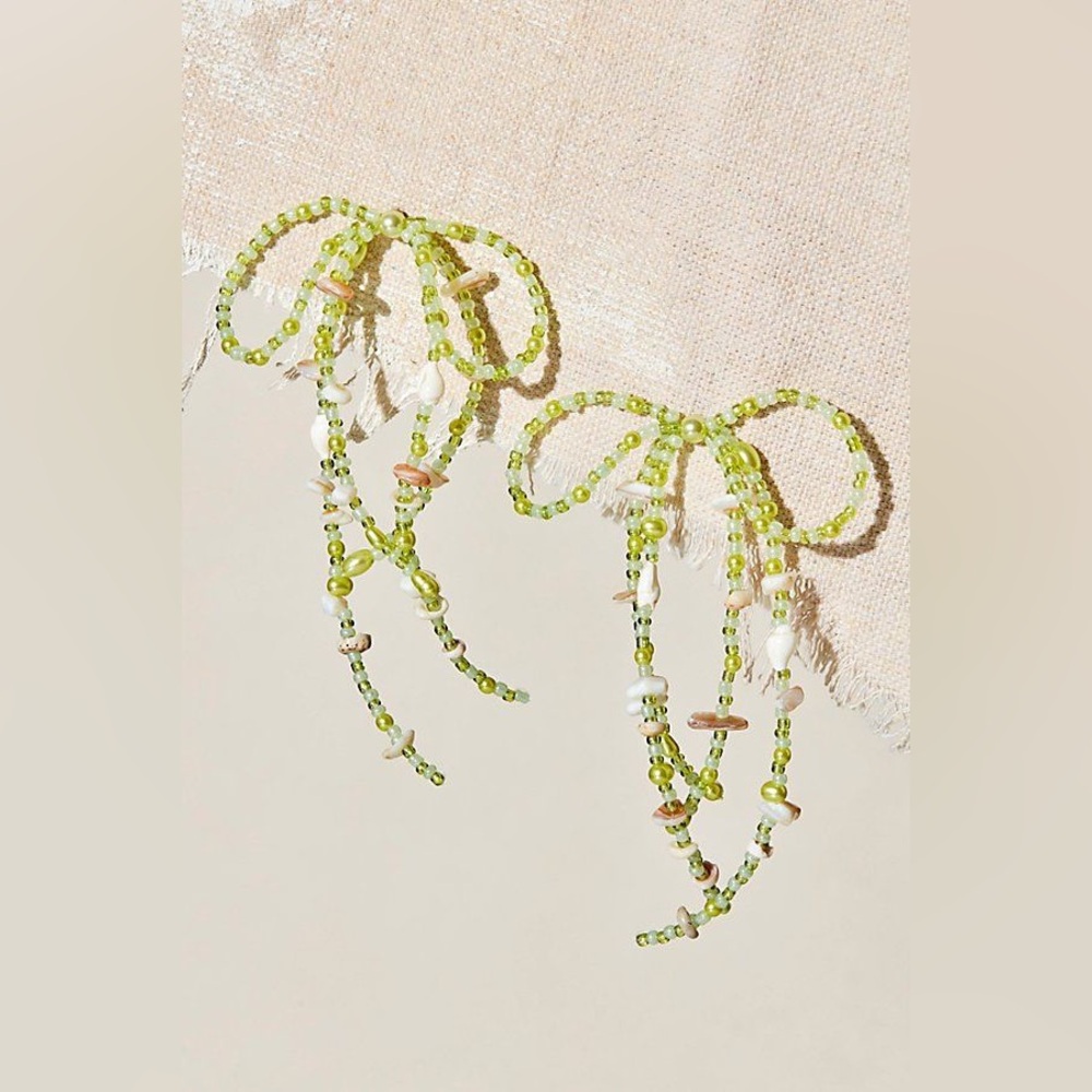 Free People Say You Love Me Bow Dangle Earrings Sage Green - Picture 2 of 2